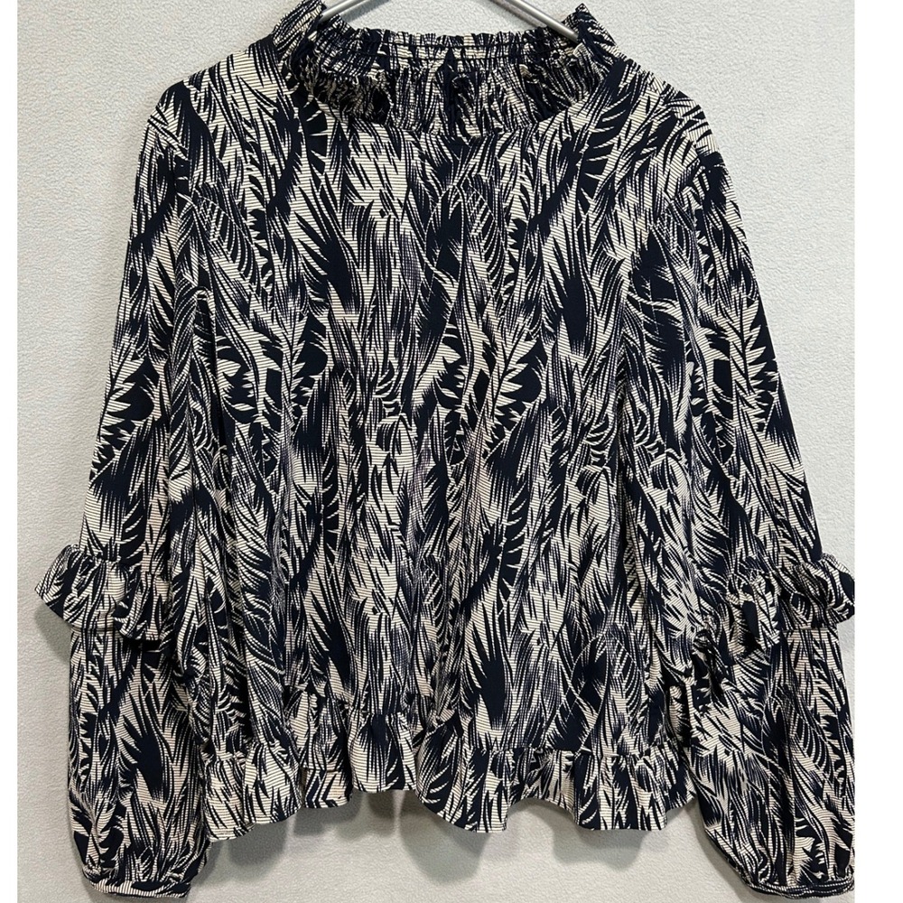 Vero‎ Moda Ruffle Blouse Women Large Smocked Neck Flounce Sleeve Boho Tropical